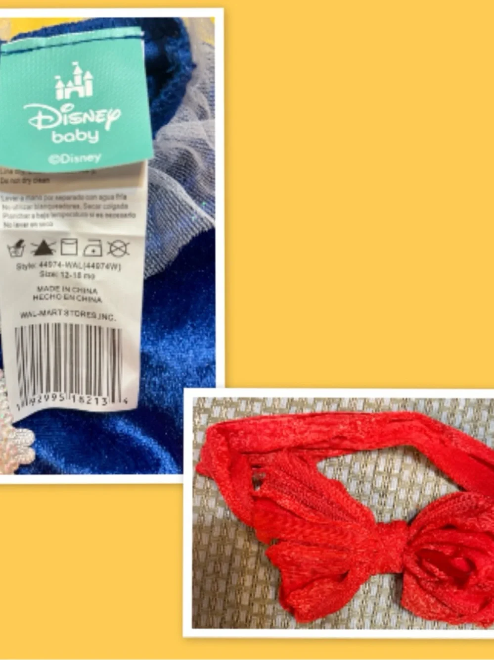 Disney Baby Snow White Princess Costume Dress & Headband ~ Size 12-18 Months